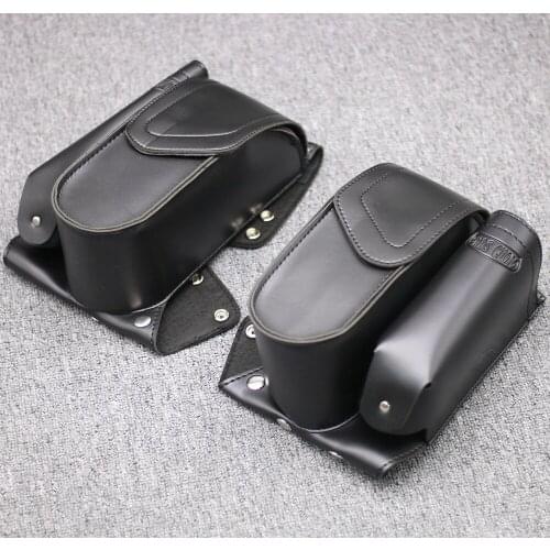 Motorcycle Leather Black Engine Bar Saddlebag Guard Bag Water Bottle Holder For Harley Touring FLHT FLHR