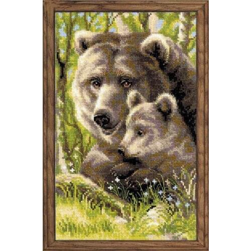 Bear with Cub Cute kid Sewing Kit Top Quality Embroidery Needlework 14CT Unprinted Art Cross Stitch Kits DIY Handmade Decor