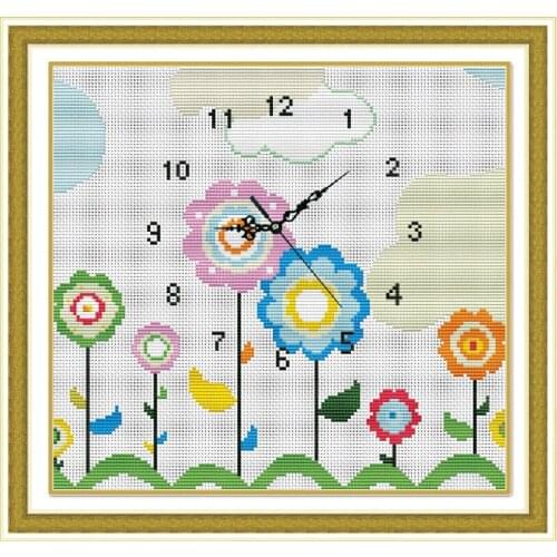 40cm*38cm DIY handwork Warm color Clock embroidery cross-stitch needlework 11CT printed cross stitch set Home Living Room Decore