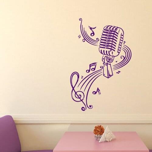 Microphone And Music Notes Wall Sticker Home Decor Mural Design Living Room Bedroom Decoration Wall Decals For Kids Nursery Room
