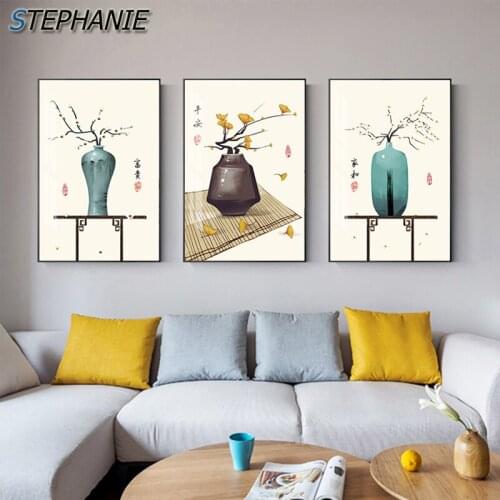 Nordic Flower Wall Poster Print Green Vase Canvas Painting Japanese Style Wall Art Pictures for Living Room Fashion Canvas Art