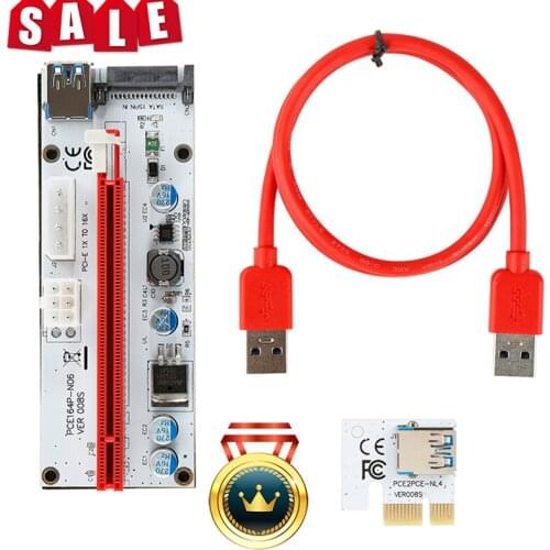 Newest VER008S USB 3.0 PCI-E Riser VER 008S Express 1X To 16x Extender Riser Adapter Card SATA 15pin To 6 Pin Power Cable
