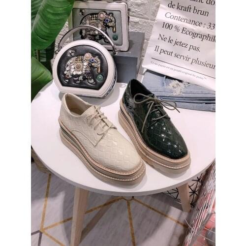 2021 spring and autumn new ladies British all-match patent leather platform casual shoes fashion trend lace-up shoes