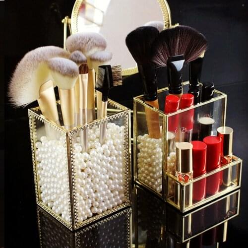 New Europe Glass Makeup Brush Storage Tube Eyebrow Pencil Makeup Organizer Crystal Jewelry Lipstick Storage Box Dropshiping