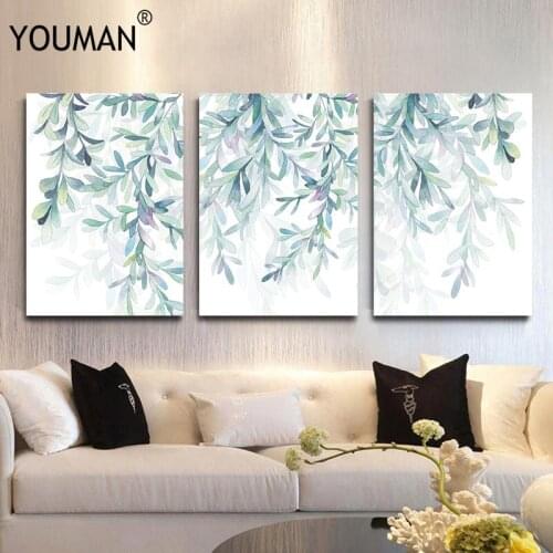 Nordic blue green leaves branches twigs still life canvas small fresh decorative wall stickers wall decoration pictures poster