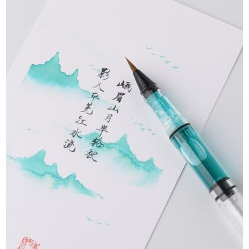 Piston Filler Transparent Calligraphy Brush Soft Brown Weasel Hair Brush Pen with Simple Box Creative Fountain Pen Style