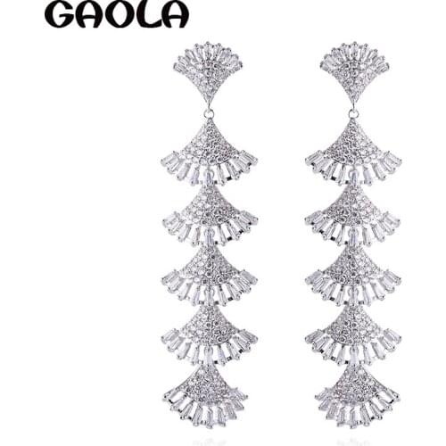 GAOLA Trendy Micro Paved Shining Plant Earring Clear Cubic Zirconia Sector Shape Earrings for Girls GLE9093