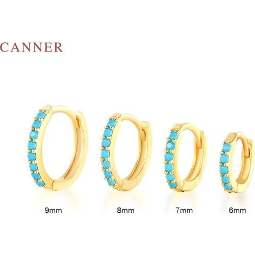 CANNER Round micro-inlaid Turquoise Earrings Hoops 100% 925 Sterling Silver Zircon Earrings For Women Jewelry Aretes De Mujer