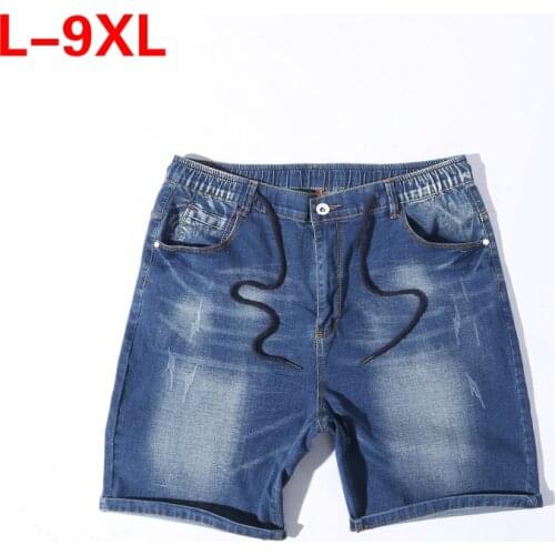 6XL Plus Size 5XL 7XL 8XL 9XL 190KG Men Shorts Half Jeans Loose Denim Casual Ripped Man Short Summer Hole Elastic Mens Trousers