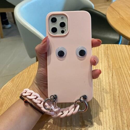 3D Cute Korean Acrylic Chain Silicon Phone Case For Samsung Galaxy A10 A20 A30 A40 A50 A70 A80 A90 5G A51 A71 Funny Eyes Pattern