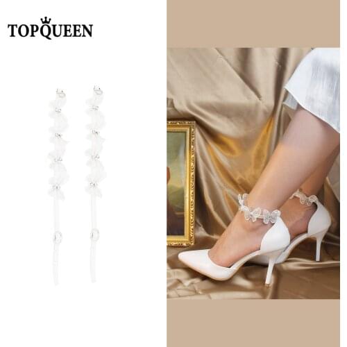 TOPQUEEN-AS13 Elastic No Tie Shoe Laces Butterfly Adornment White Beautiful Shoe Decoration Ankle Shoelace Accessories