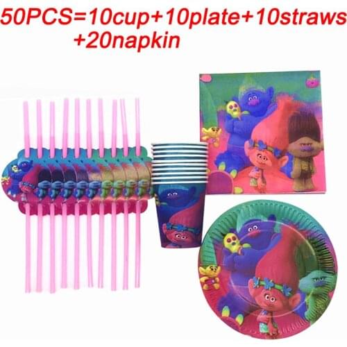 Trolls Party Supplies Napkin Set Bowl Plate Cup Straw Cartoon Trolls Theme Birthday Party Decoration Children Favors Party Item