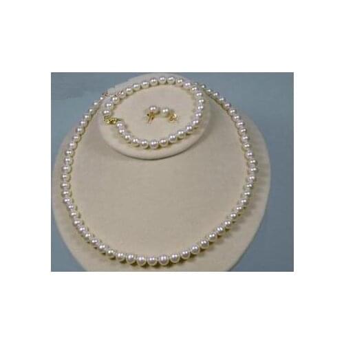 Unique Pearl Jewelry Set Round 6mm White Color Akoya Pearl Necklace Bracelet Earrings Fine Women Jewelry Wedding Birthday Gift