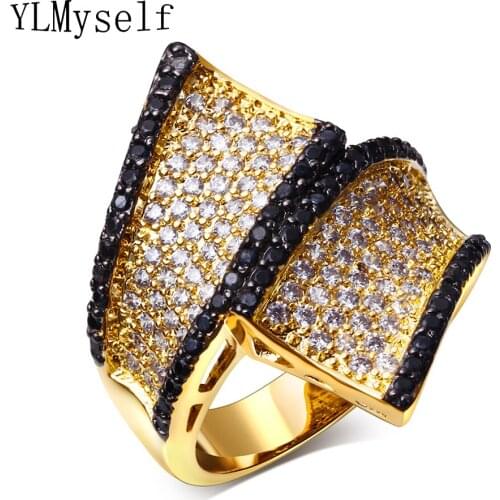 Party jewelry supplies ring fashion jewellery High quality designer Black cz Gold color rings for women wholesale a lot china