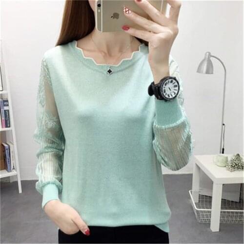 Spring Korean New Thin Knitted Blouse 2021 Fashion New Lace Sweater female Bottom Blouse Long Sleeve Loose Trend Basic Tops