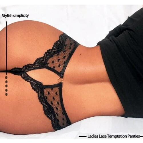 Womens Embroidered Heart Lace Thongs Low Waist Sheer Underwear Hollow Out Seamless Briefs Lingerie