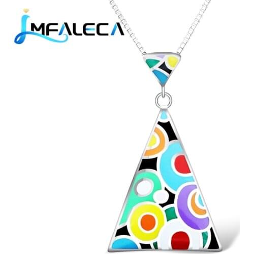 LMFALECA Authentic Silver Necklace Pendant for Women Multicolor Enamel 925 Sterling Silver Triangle Pendant Chain Fine Jewelry
