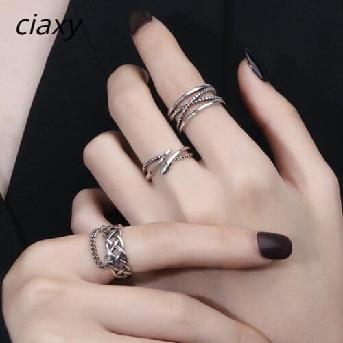 CIAXY 925 Sterling Silver Rings Retro Double Layer Cross Ring Female Hollow Design Fashion Personality Tassel Open Ring