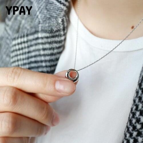 YPAY Real 925 Sterling Silver Necklace & Pendants Trendy Simple Tiny Hollow Circle Shape Pendant Necklaces For Women YMN031