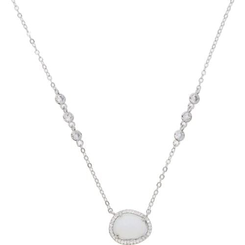 Women White Opal Necklace Oval Prong Design 41+5cm Necklaces Pendant Elegant Dainty Necklace 2020 New Fashion Jewelry Gift