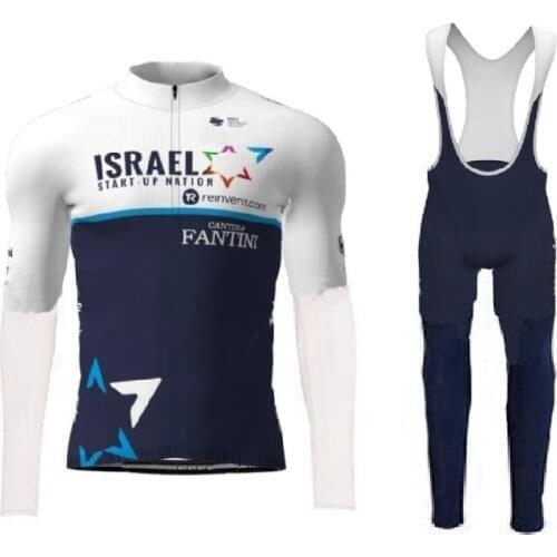 WINTER FLEECE THERMAL 2021 ISRAEL START UP NATION Mens Cycling Jersey Long Sleeve Bicycle Clothing With Bib PANTS Ropa Ciclismo