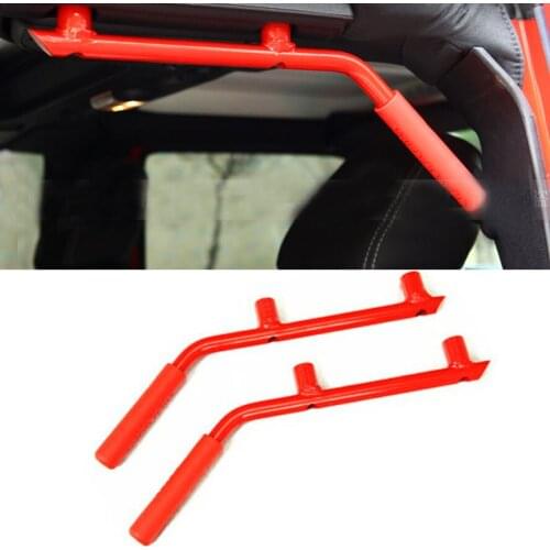 BBQ@FUKA 1Pair Red Metal Roll Bar Armrests Rear Handles Bars Fit For Jeep JK Wrangler 2007-2015 4 Doors Car-Styling Accessories