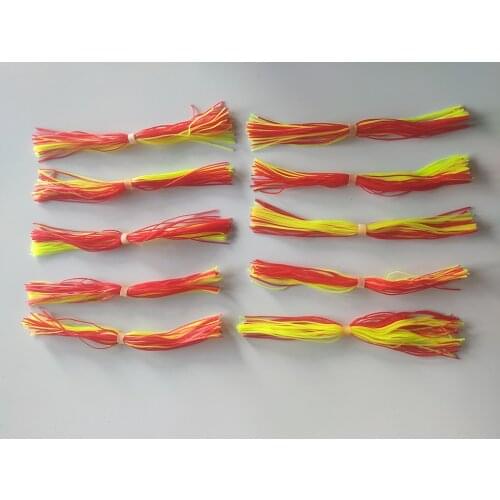 10 Bundles 50 Strands Silicone Skirts Fishing Accessories For Buzzbait SpinnerBait Jig Bass Lure Color Red&Yellow