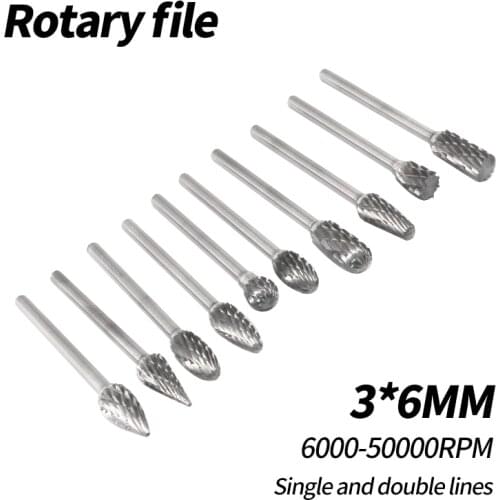 10 Pcs/set 6mm Tungsten Carbide Double Cut Rotary Point Burr 1/8" Shank Fit Rotary Tools Die Grinder Shank Rotary Burr Tools Hot