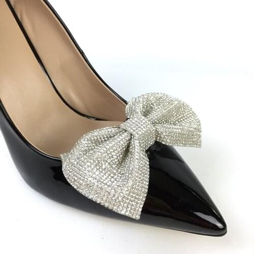 2pcs synthet Crystal Bow For Women High Heel Flats Shoe Charms Bowknot Shoes Accessories Silver Shoes Decoration DIY Shoe Charm