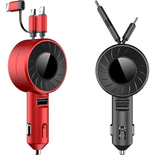 3 in 1 Car Charger for Samsung for IPhone Android Micro-USB Type-C Portable Cable Multi Function Telescopic Cable