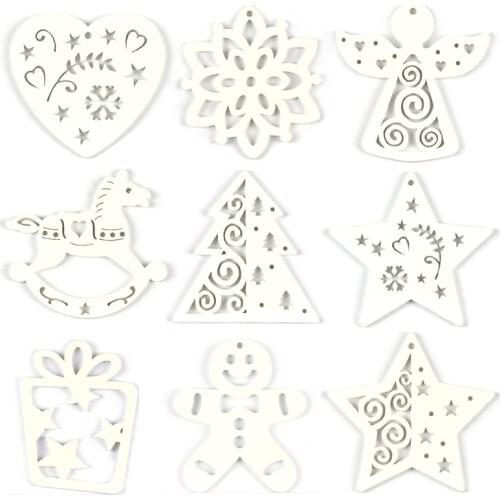 5pcs 11 kinds Snowflake Star White Wooden Christmas Tree Pendants Navidad Decoration Scrapbooking Crafts Xmas Home Decor MT2213