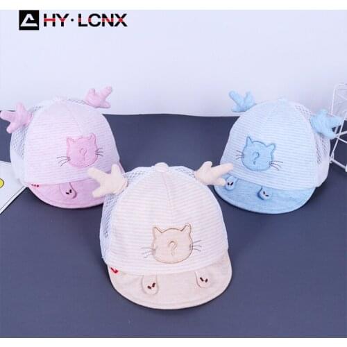New Spring Baby Cartoon Cat Embroidery Soft Hat Brim Cap Boys Outdoor Sun Hat Girls Cotton Breathable Mesh Baseball Cap