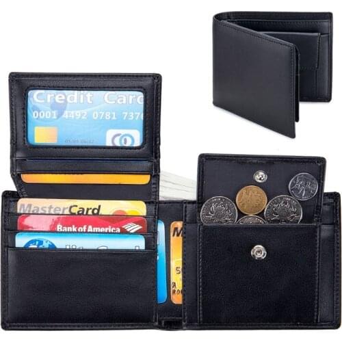 RFID Blocking Leather Bifold Wallet for Men with Coin Pocket ID Window Vintage Business Credit Card Holder