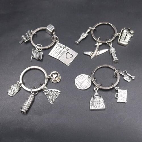 1pcs Hip Hop Las Vegas Gaming/British Travel/Italian Food/France Travel Keychain DIY Charms Travel Jewelry Gift Keyring P654