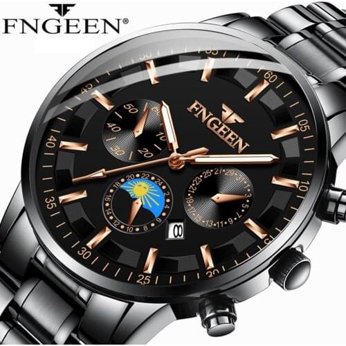 Top Luxury FNGEEN Relogio Masculino Luxury Male Clock Quartz Watch Men Business Watches Stainless Steel Waterproof Mens Watch