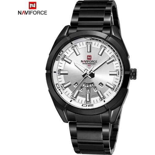 NAVIFORCE Brand Mens Watches Business Quartz Date Week Clock Stainless Steel Strap Waterproof Wristwatch Male Relogio Masculino