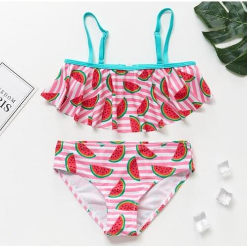 Baby Summer Swimwear Multicolor Printed One Shoulder/Spaghetti Straps Tops Swimming Panty Little Girls Two-Piece Bikini Set