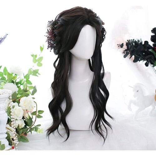 LIANGMO Long Wavy Synthetic Wigs Brown/Black Middle Part Natural Hair Wigs For Women Lolita Cosplay Wigs Heat Resistant Fiber