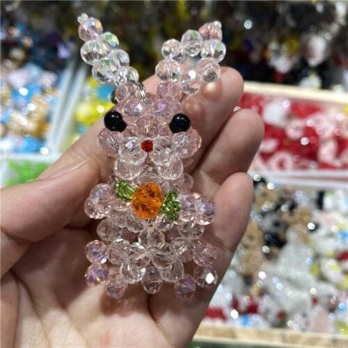 Pure hand woven cute carrot rabbit key chain bag hanging accessories shining Christmas gift