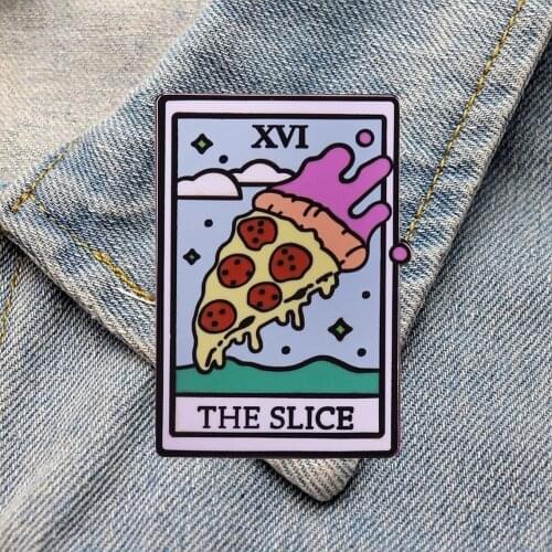 DZ721 Pizza Tarot Card Enamel Pin Brooch Backpack Collar Hat Badge Women Men Lapel Jewelry Gifts