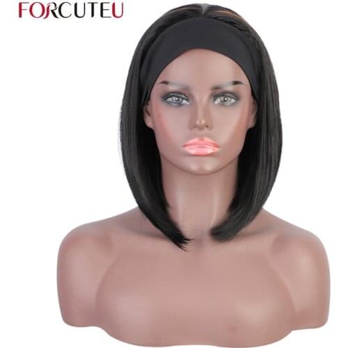 FORCUTEU Highlight Headband Wig Synthetic Hair Wigs for Black Women Wigs Short Straight Bob Headband Hair With Scarf Glueless