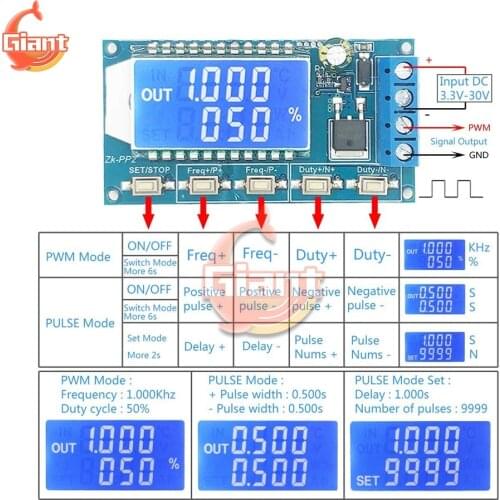 Signal Generator 8A Driver for Motor/Lamp 1-Channel 1Hz-150KHz Dual Mode LCD PWM Pulse Frequency Duty Cycle Adjustable Module