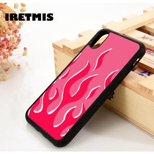 Iretmis 5 5S SE 6 6S TPU Silicone Rubber Phone Case Cover for iPhone 7 8 Plus X Xs 11 12 MINI Pro Max XR Hot Pink red flame
