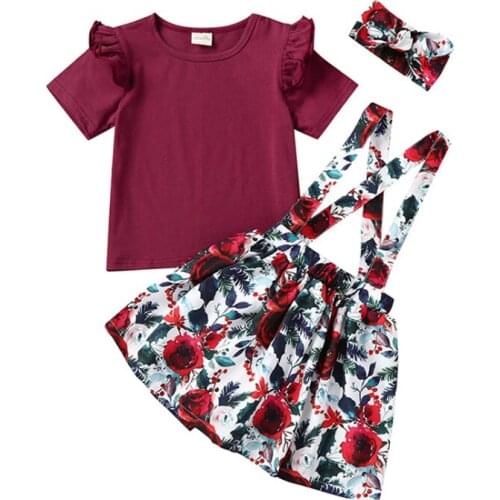 Kids Baby Girl Clothing Set 2019 Fashion Flying Sleeves T-shirt+Suspender Skirt Toddler Child Girl Clothing Outfits For 1-3Years