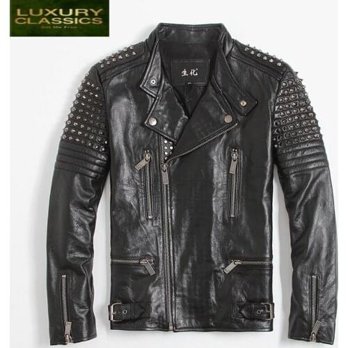 Leather Winter Autumn Genuine Jacket Men Streetweaar Real Sheepskin Coat Man Moto Biker Vintage Cow Leather Jackets 1665