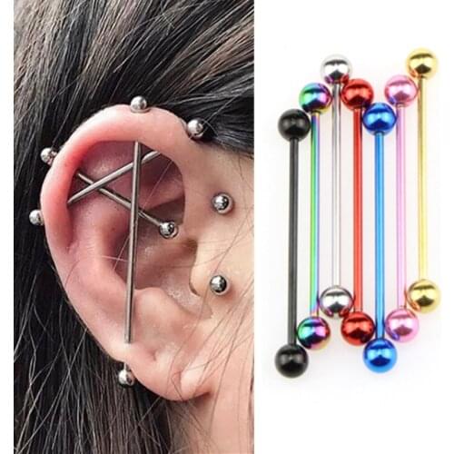 MODRSA 2PCS Fashion Ear Industrial Barbell Cartilage Piercing Eearring Stud Tragus Piercing Oreja Punk Men Womens Body Jewelry