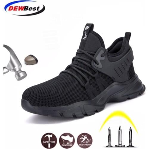 DEWBEST Men Safety Work Shoes Boots Male Autumn Construction Work Shoes Steel Toe Indestructible Safety Work Boots Sneakers