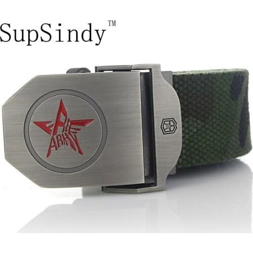 SupSindy Men&women Canvas belt Red Star Alloy buckle luxury jeans belts for men vintage tactical belt military nylon strap male