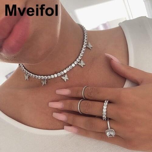 Mveifol Bohemian Crystal Tennis Chain Butterfly Choker Necklace For Women Fashion Butterfly Necklace Collares Crystal Jewelry