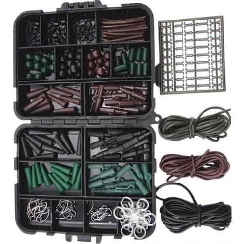 Fishing Carp Hair Rig Set Clips Hooks Rubber Tubes Swivels Beads Tackle Box
